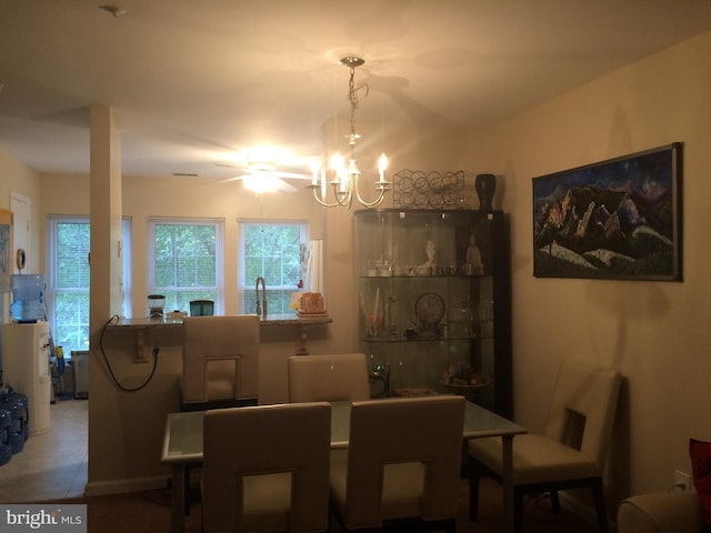 dining room with a chandelier