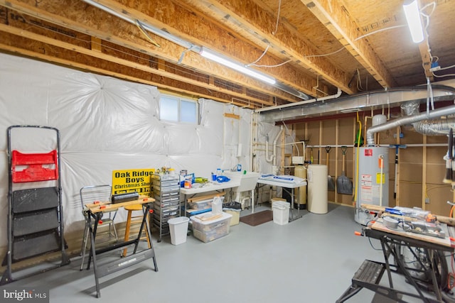 basement featuring gas water heater