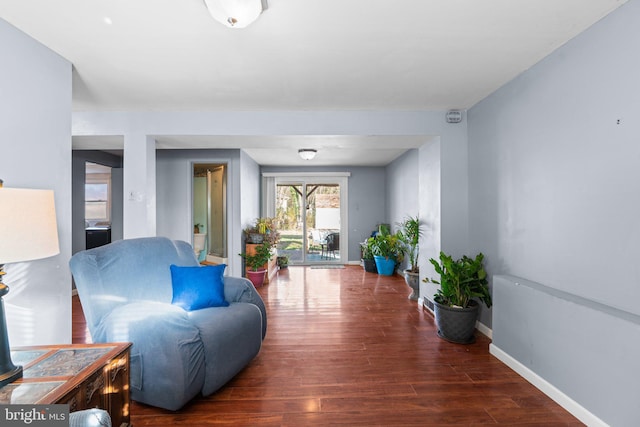 living room with dark hardwood / wood-style floors