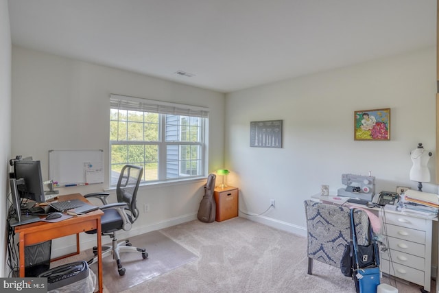 view of carpeted home office