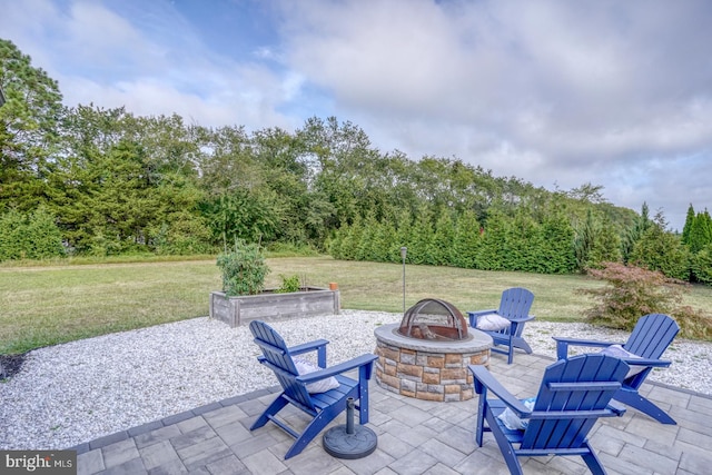 view of patio with a fire pit