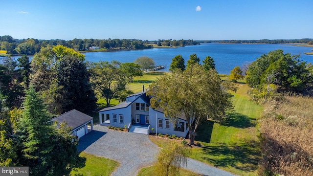 bird's eye view featuring a water view