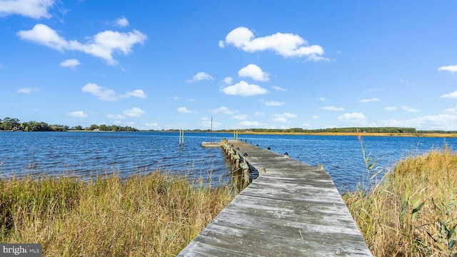 view of dock featuring a water view