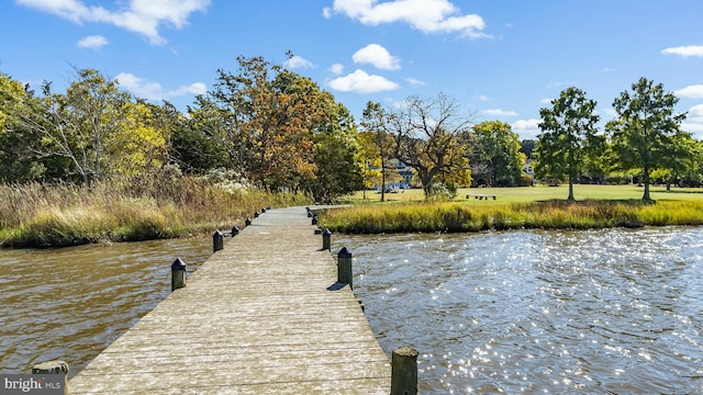 view of dock with a water view