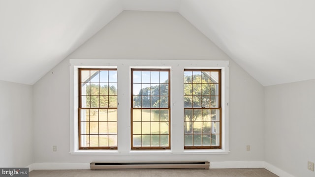 additional living space featuring baseboard heating and lofted ceiling