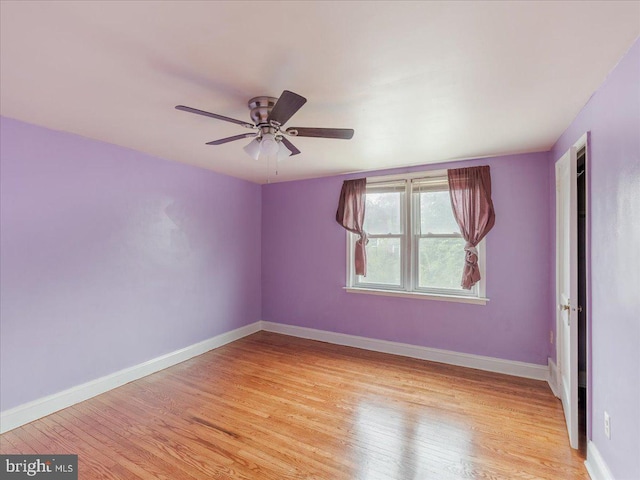 unfurnished bedroom with light hardwood / wood-style flooring and ceiling fan