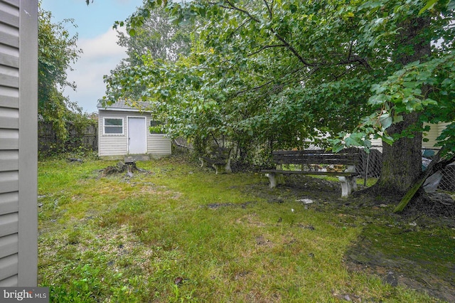 view of yard with a storage shed