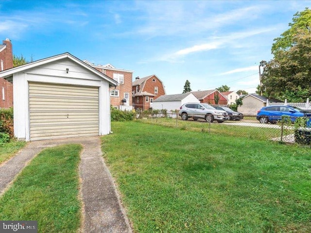 view of yard with a garage