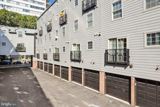 exterior space featuring a garage