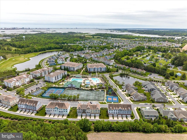 drone / aerial view featuring a water view