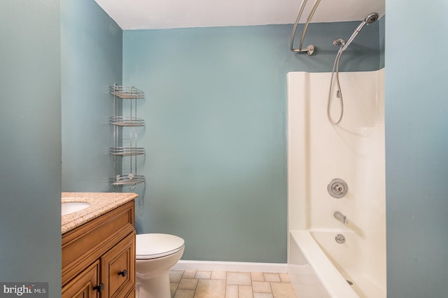 full bathroom with vanity, toilet, bathtub / shower combination, and tile patterned floors