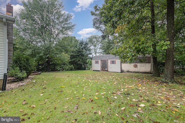 view of yard featuring a shed