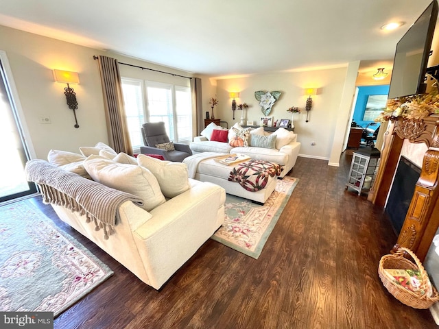 living room featuring dark hardwood / wood-style flooring