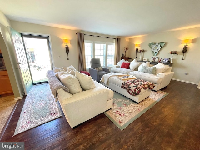 living room featuring dark hardwood / wood-style flooring