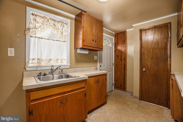 kitchen featuring crown molding and sink