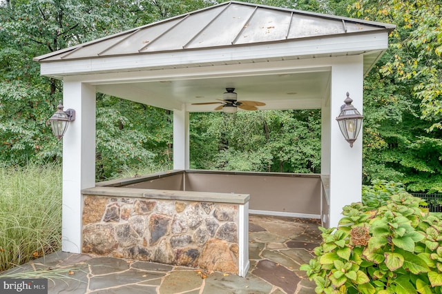 view of patio featuring a gazebo and ceiling fan