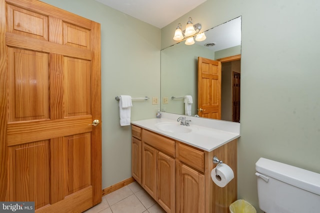 bathroom with vanity, toilet, and tile patterned floors