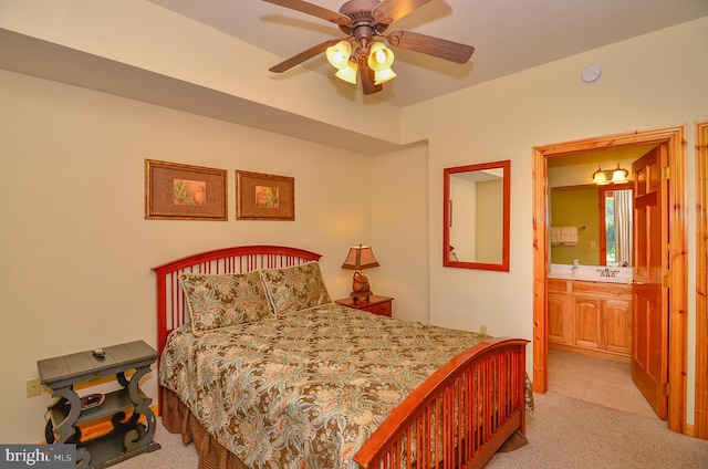 79 Cedar Shores Dr, Mc Henry, MD 21541 - bedroom with ensuite bath, ceiling fan, a sink, and light colored carpet
