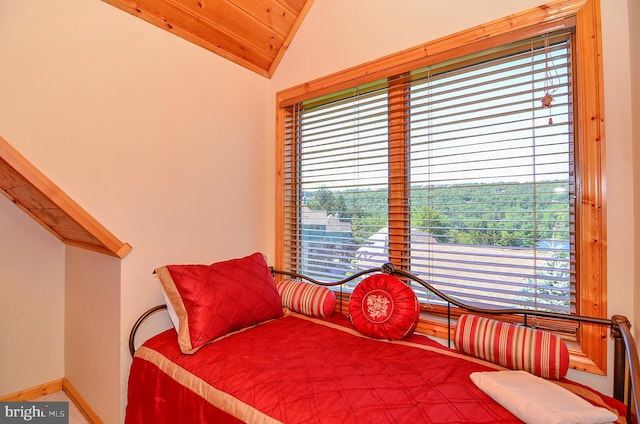 79 Cedar Shores Dr, Mc Henry, MD 21541 - bedroom featuring wooden ceiling, baseboards, and vaulted ceiling