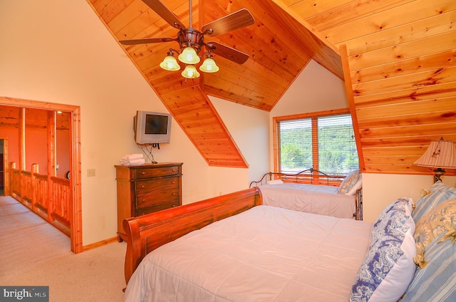 79 Cedar Shores Dr, Mc Henry, MD 21541 - bedroom with high vaulted ceiling, wooden ceiling, carpet, and baseboards
