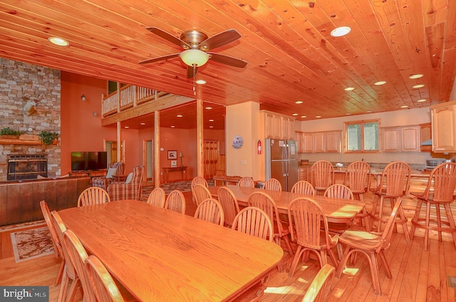 79 Cedar Shores Dr, Mc Henry, MD 21541 - dining room featuring a ceiling fan, wood ceiling, and light wood finished floors