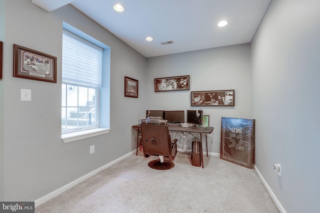 office area with light carpet