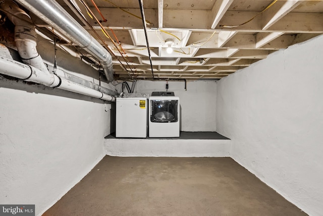 basement with independent washer and dryer