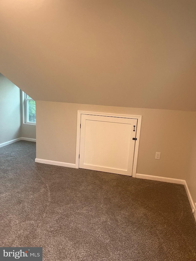 bonus room with vaulted ceiling and carpet floors