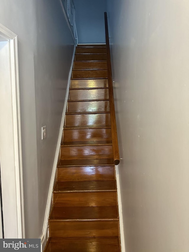 stairs featuring hardwood / wood-style flooring