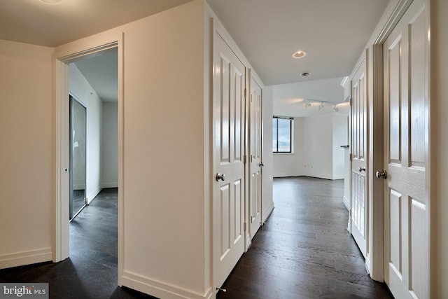 corridor featuring dark wood-type flooring