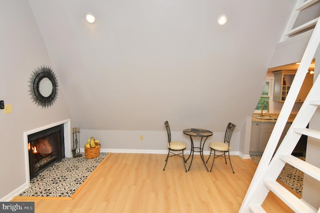 interior space featuring sink and light wood-type flooring