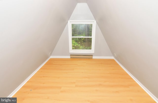 interior space with lofted ceiling and hardwood / wood-style floors