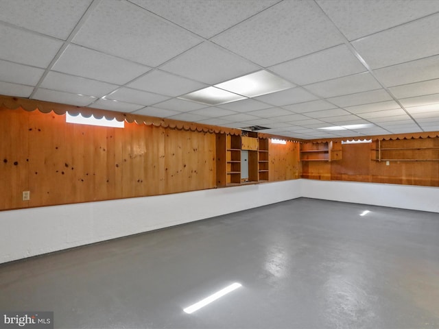 garage with wood walls