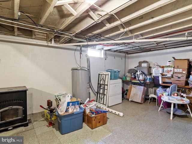 basement featuring electric water heater