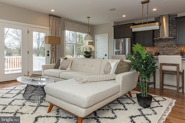 living room with hardwood / wood-style flooring