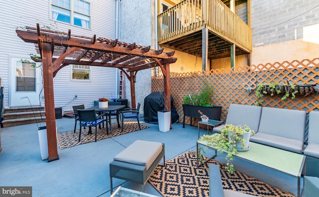 view of patio with a pergola, outdoor lounge area, and area for grilling