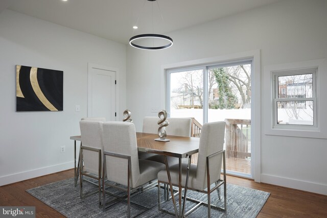 dining space featuring dark wood-type flooring