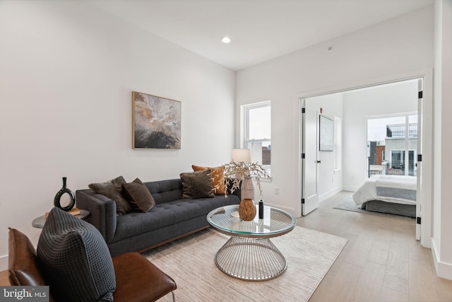 living room with light hardwood / wood-style floors