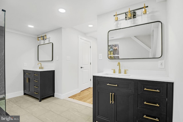 bathroom featuring hardwood / wood-style floors and vanity