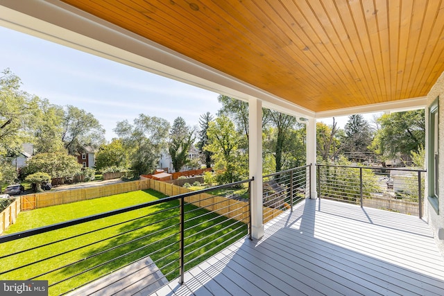 wooden terrace featuring a lawn