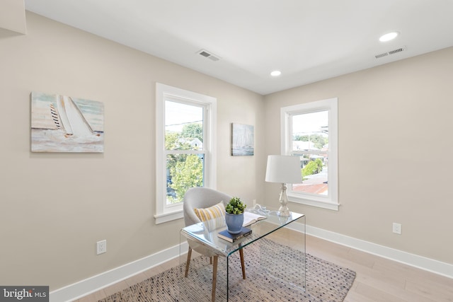 office featuring light wood-type flooring and plenty of natural light