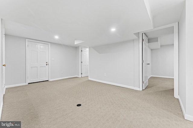 basement with light carpet