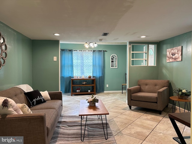 view of tiled living room