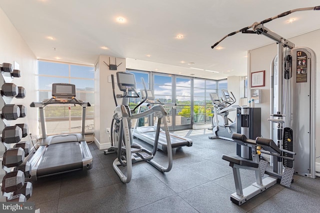 exercise room with expansive windows