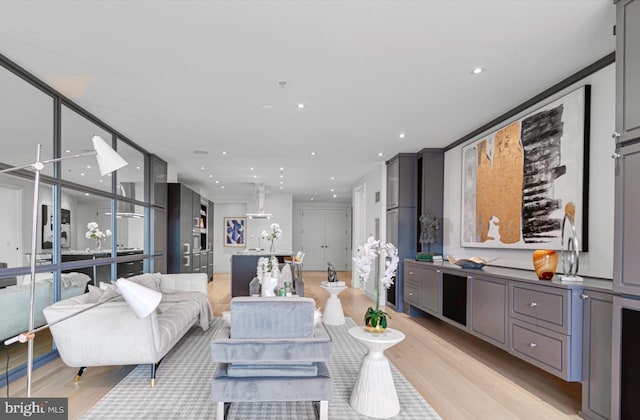 living room with light hardwood / wood-style flooring