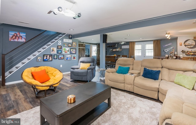 living room featuring wood-type flooring