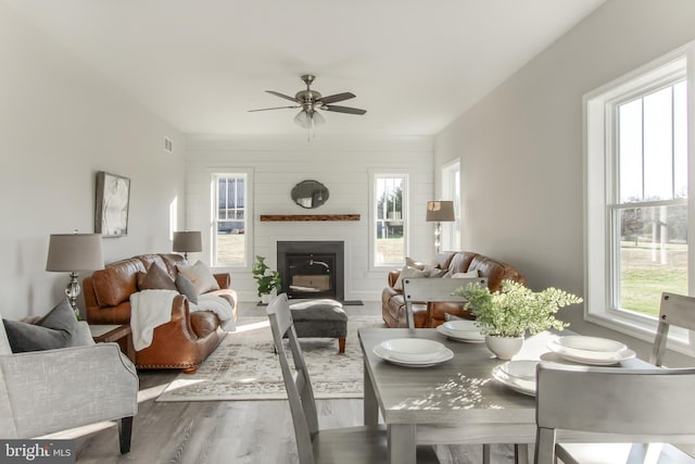 living room featuring hardwood / wood-style floors and ceiling fan