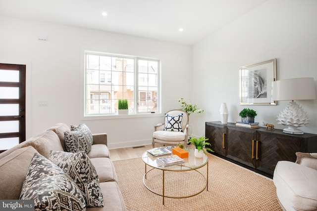 living room with light wood-type flooring