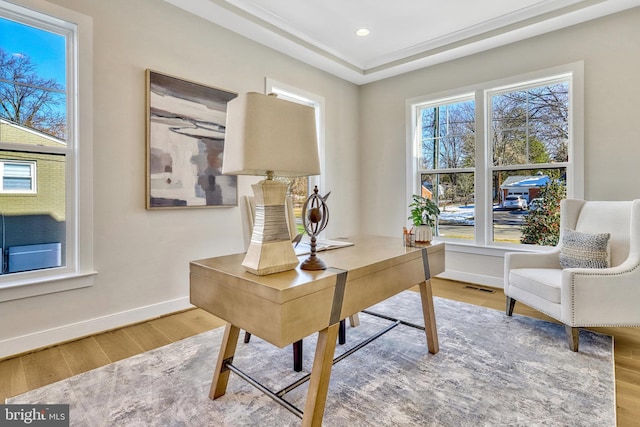 office space featuring hardwood / wood-style floors