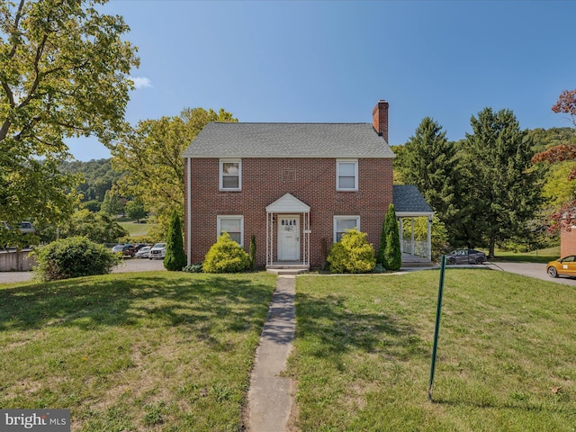 colonial house with a front lawn